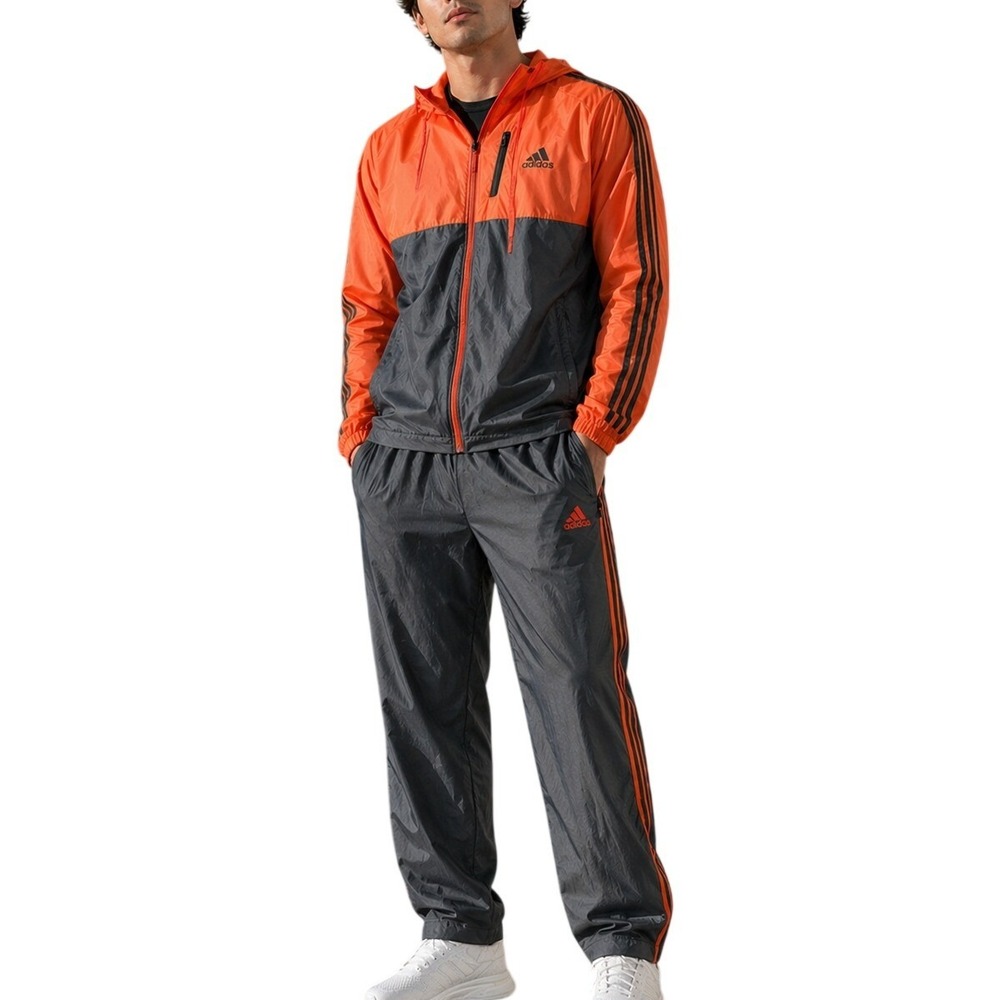 Adidas Y2K Men's Hooded Windbreaker Tracksuit Set Orange Charcoal Gray Large